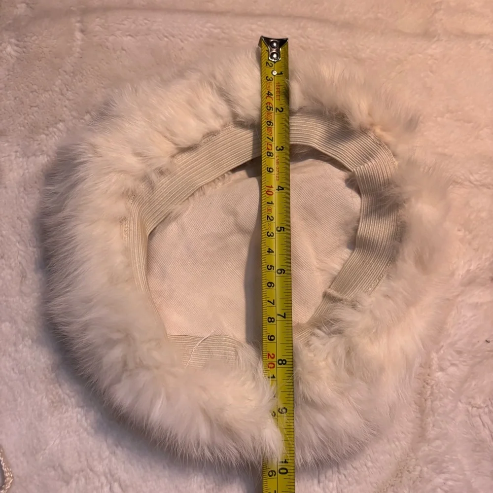 Vintage 40s SET Rabbit Fur Kids Hat and Handwarmer Muff Cream White Collectible